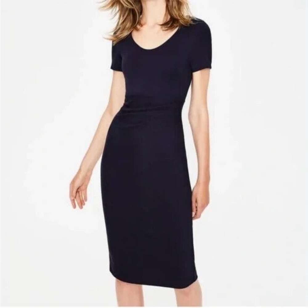 Boden Madison Navy Blue Ruched Gathered Waist Ponte Dress Size 2P